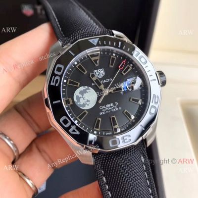 Super Clone TagHeuer Aquaracer Calibre 5 Watch Black Leather Strap